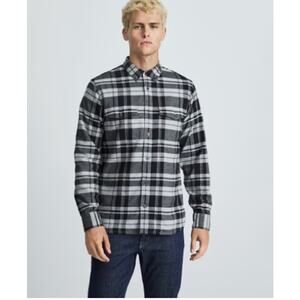 EVERLANE The Brushed Flannel Cotton Black Grey Plaid Button Down Shirt // XL